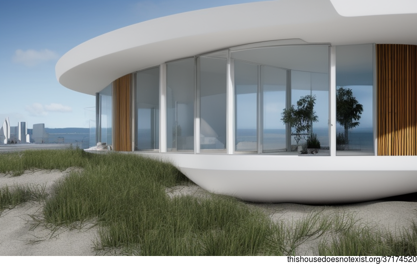 Eco-friendly circular glass and bamboo house with a view of Dublin, Ireland in the background