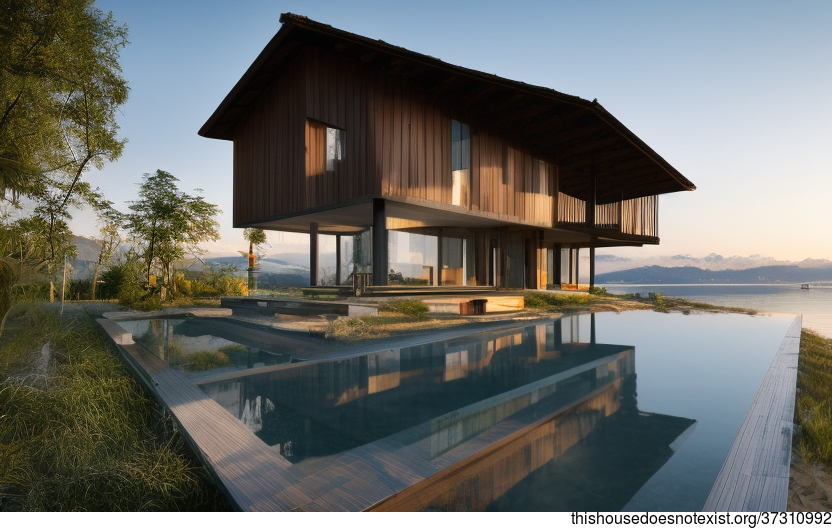 A Modern Beach House in Zurich with Exposed Polished Black Stone and a Bamboo Infinity Pool