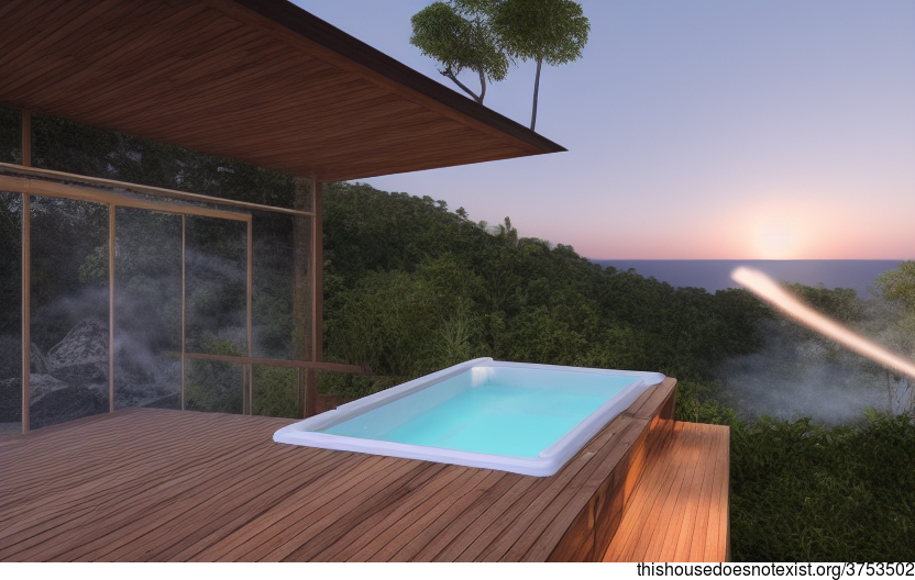 A modern architecture home with an exterior of glass and rocks, designed to take in the stunning sunset views