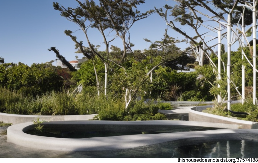 Tribal Modern Garden Exterior With Beach View and Steaming Hot Spring