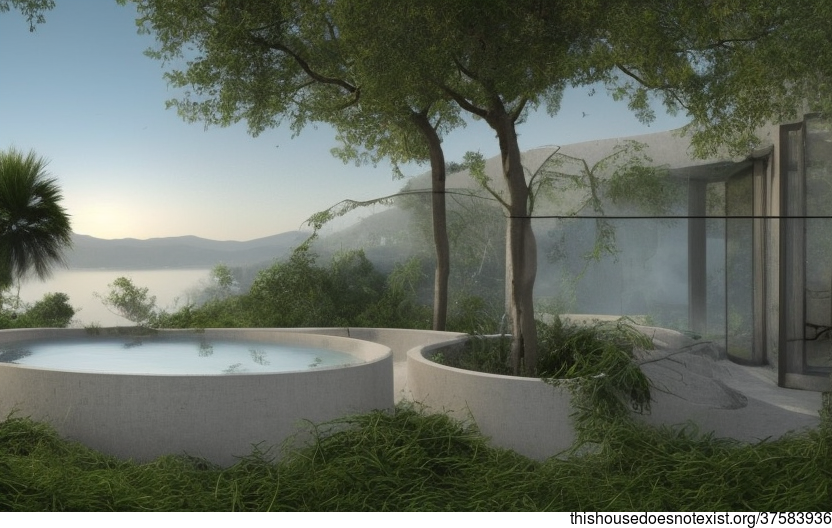 A Hot Spring and Circular Glass Exterior with a View