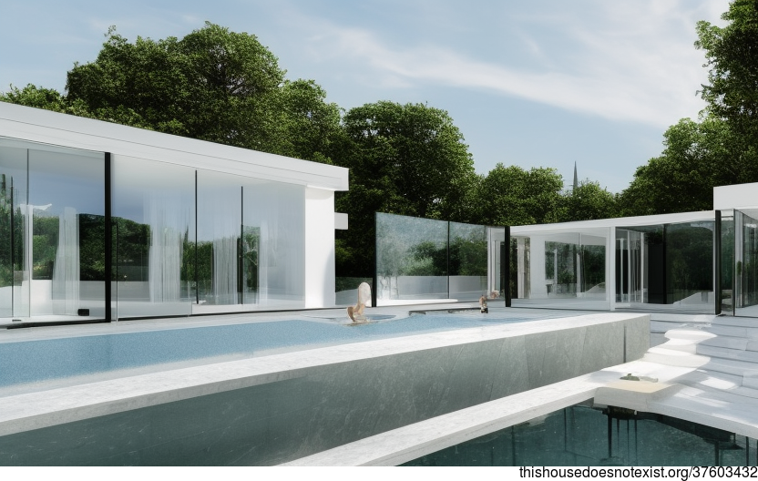 Modern architecture at its finest- a glass house on the beach with an infinity pool and stunning views of Prague in the background