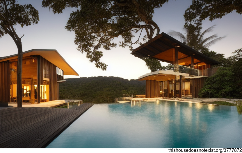 A Modern Architecture Home with a Sunset View and a Jacuzzi