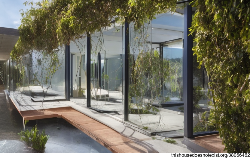 A Modern, Eco-Friendly Home With Exposed Curved Glass, Bejuca Vines, and Hanging Plants