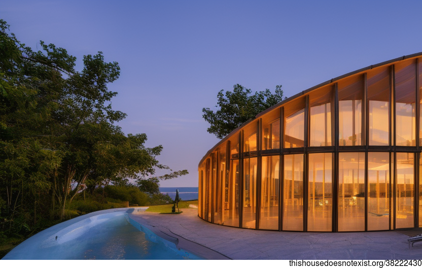 A Curved Bamboo and Glass House With an Infinity Pool and a View of Boston, United States