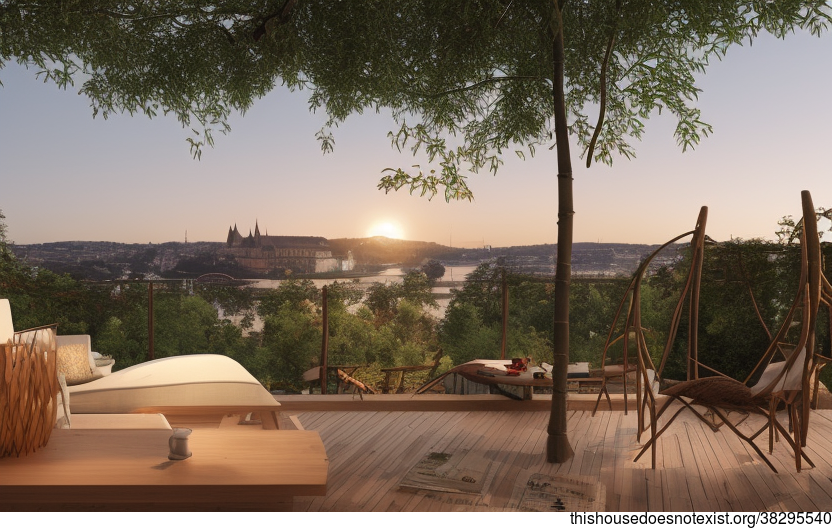 A Modern, Exposed Bamboo and Bejuca Vines Home With a View of Prague in the Background
