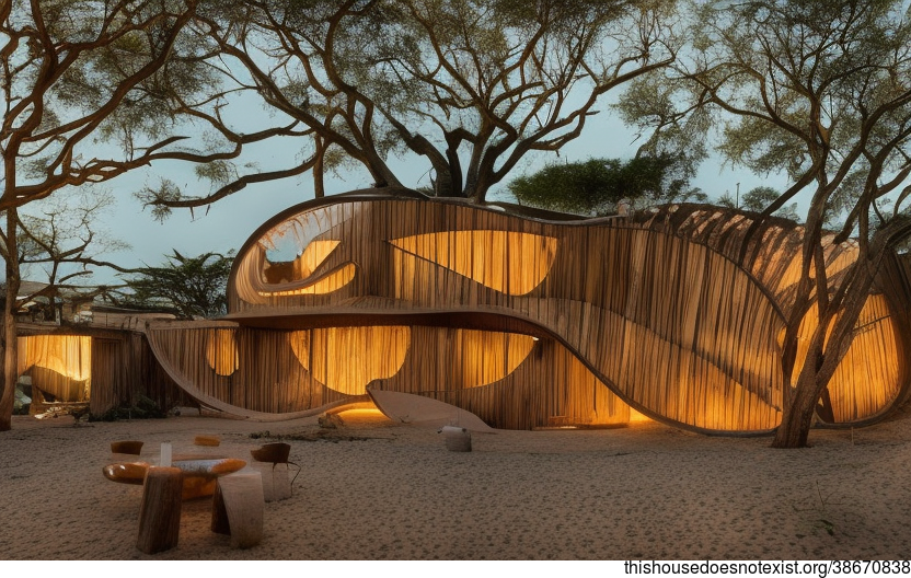 An Anthropomorphous Tribal House on the Beach at Sunset in Johannesburg, South Africa