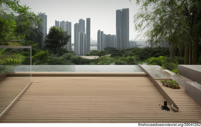 A Modern, Eco-Friendly, Minimalist Garden With an Infinity Pool and a View of the Beach