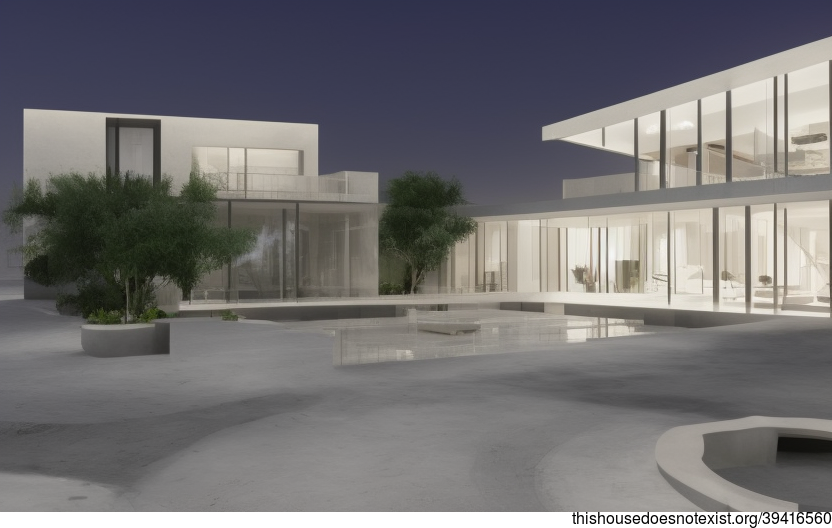 A Modern Architecture Home in Riyadh, Saudi Arabia with an Exterior View of the Beach at Night