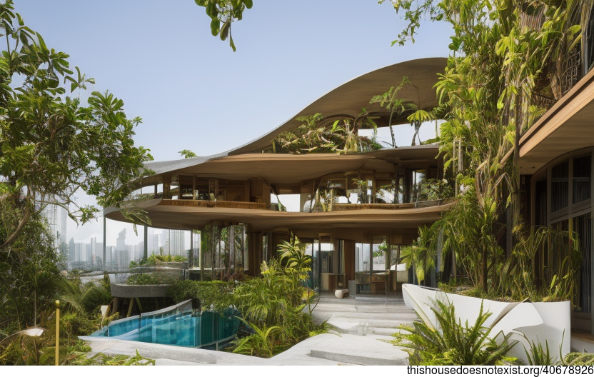 A Modern, Maximalist House on the Beach in Manila, Philippines with Exposed Curved Bamboo, Bejuca Meandering Vines, and Glass