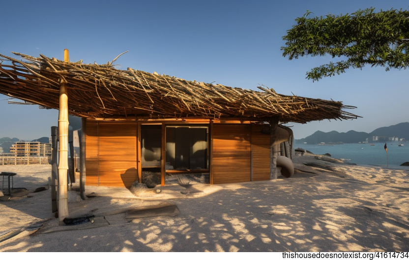 A Modern Beach House in Hong Kong with an Exposed Bamboo Facade and a Hot Jacuzzi