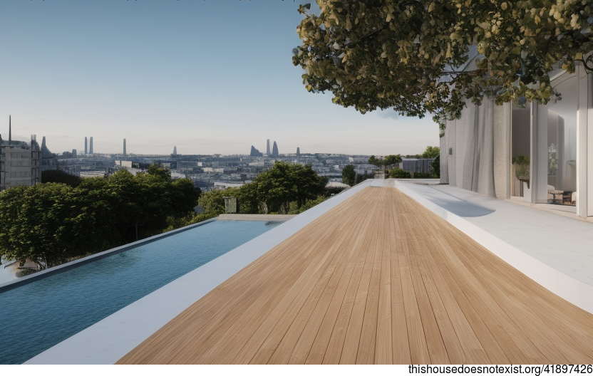 A Modern Architecture Home with an Exposed Circular Infinity Pool and a View of Paris, France