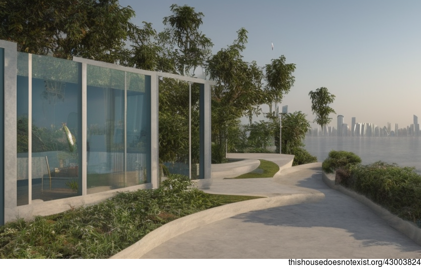 Eco-friendly garden exterior with view of Mumbai, India in the background