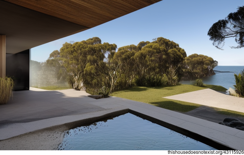 A Modern Beach House in Melbourne, Australia with Exposed Round Rocks, Wood Bejuca Vines, and a Steaming Hot Spring Outside