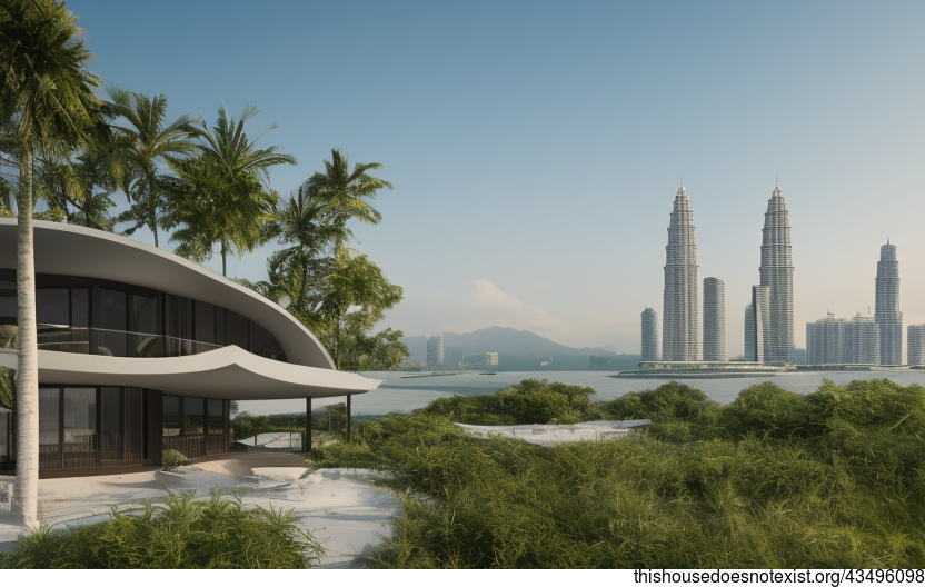 An Eco-Friendly House Exterior on the Beach at Noon in Kuala Lumpur, Malaysia