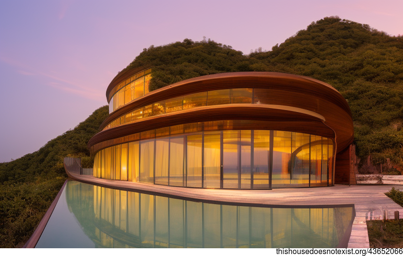 A Modern, Eco-Friendly Home With an Exposed Curved Wood, Bamboo, and Infinity Pool Exterior in Beijing, China