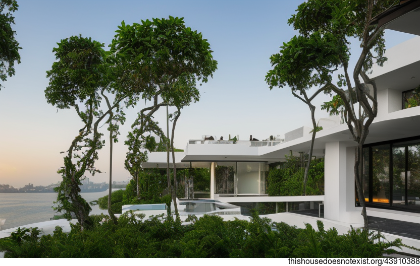 A Modern Hanging Plants Home in Guangzhou, China With an Infinity Pool and a View of the Sunset