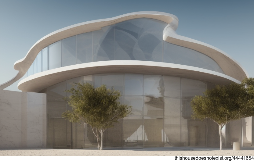 A Modern Beach House in Riyadh, Saudi Arabia with Exposed Curved Glass and a Steaming Hot Spring