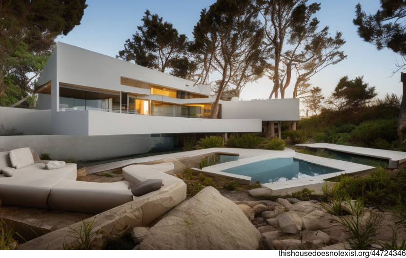 A Curved, Exposed Rock Home With a Hot Jacuzzi and a View of San Francisco