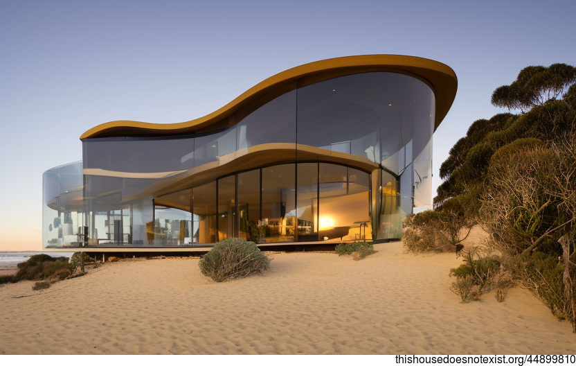 A Modern Architecture Home with an Exposed Curved Glass Facade, Glass Bejuca Wood, and an Infinity Pool