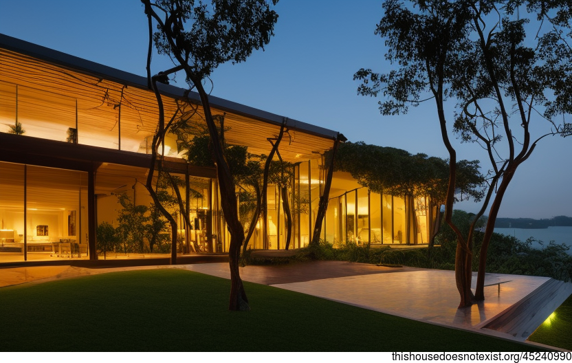 Eco-friendly modern house with exposed curved bejuca meandering vines, wood timber