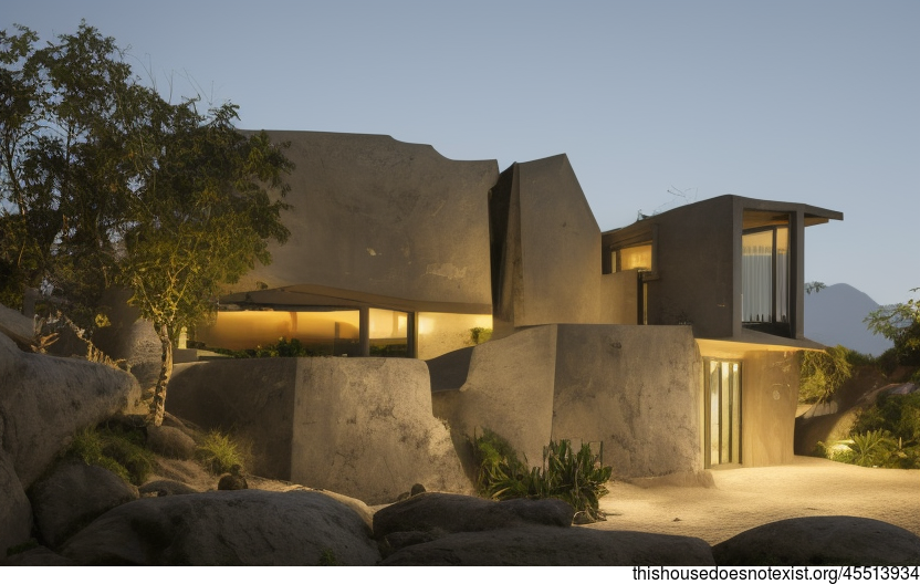 A Modern Home with Exposed Triangular Stone, Bejuca Vines, and Bejuca Wood