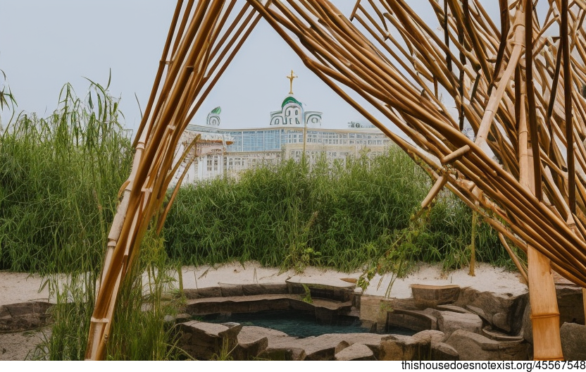 Eco-friendly bamboo house with hanging plants and steaming hot spring – the perfect getaway from it all!