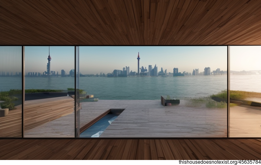 An eco-friendly home with a beautiful view of the sunset over the beach in Shanghai, China