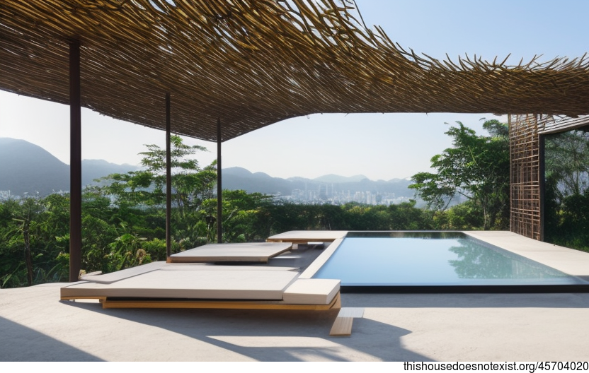 Bamboo House with Exposed Rectangular Facade and Infinity Pool