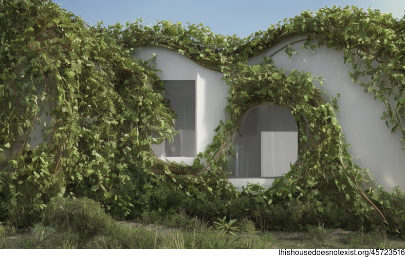 A Modern, Eco-Friendly Home with Exposed Curved Glass and Meandering Vines