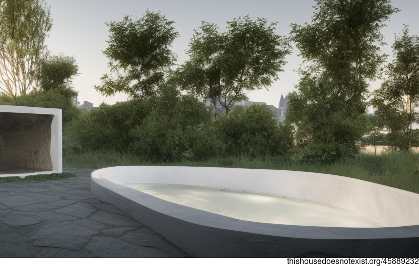 A Curved, Exposed Wood and White Marble Glass Oasis with a Steaming Hot Spring and a View of Paris