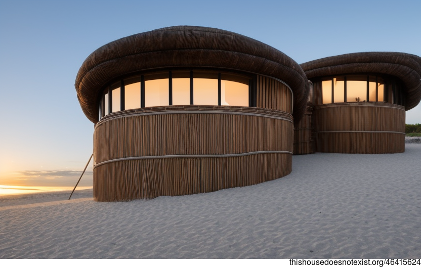 Generation of Tribal Beach House in Munich, Germany With Exposed Curved Bamboo, Black Stone, and Wood