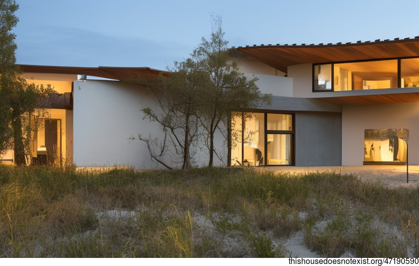 A Modern Eco-Friendly House With a View of the Beach at Night in Madrid, Spain
