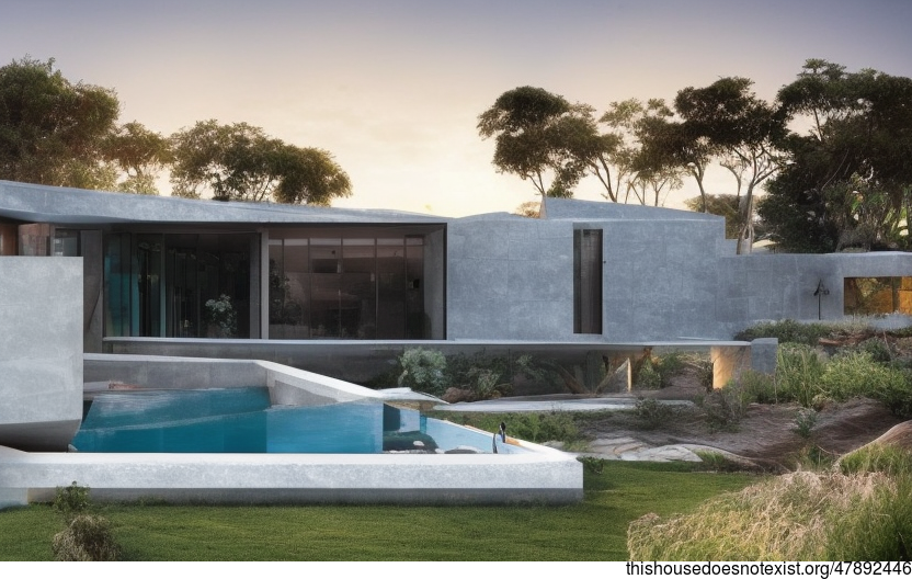Johannesburg's Newest Modern Architecture Home With Exposed Curved Wood, Glass, and Stone