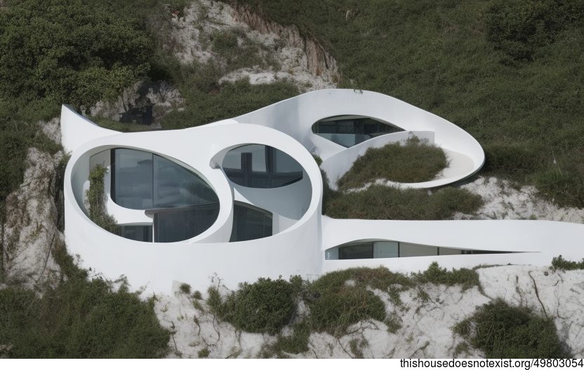 A white marble house with bejuca wood exterior and a view of the beach
