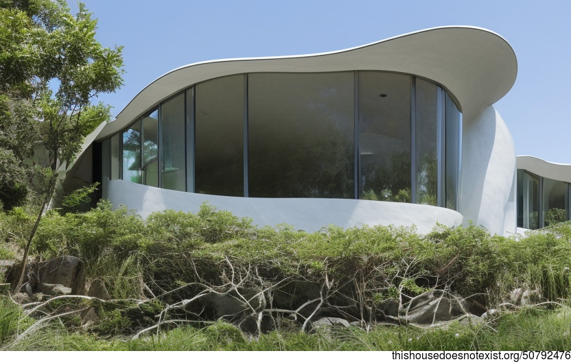 Boston's Modern Minimalist Beach House With Exposed Curved Glass and Meandering Vines