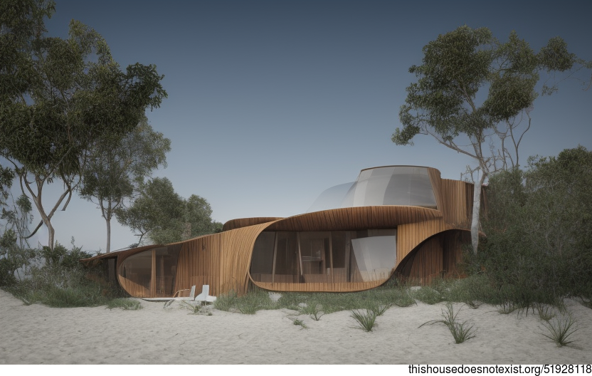 A Modern, Anthropomorphous Tribal Home With Exposed Curved Wood, Bamboo, and Glass