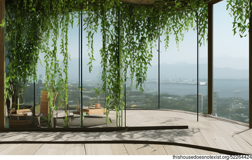 Eco-friendly home in Manila, Philippines with exposed circular glass, bejuca vines, and bamboo