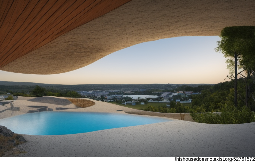 A Modern Architecture Home with an Exposed Circular Stone Infinity Pool with a View of Munich, Germany