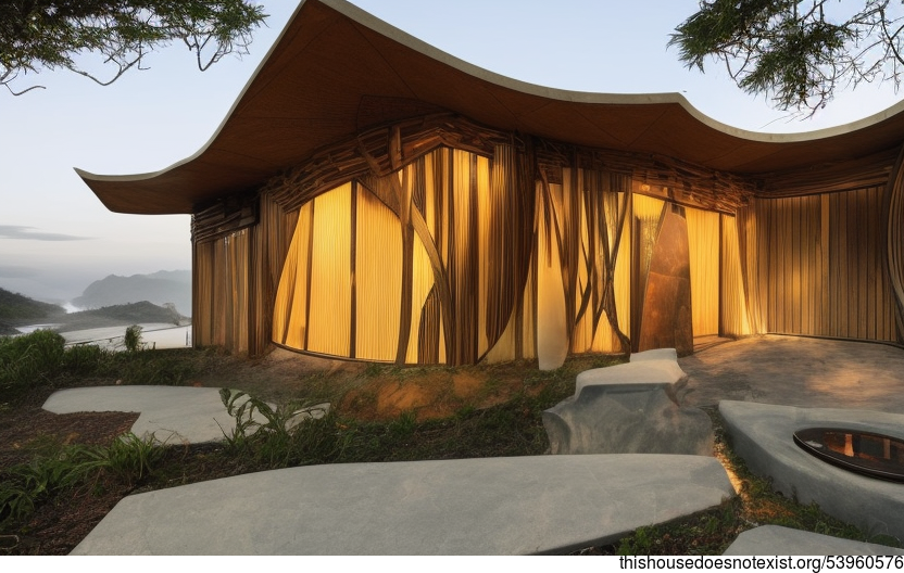 A Modern, Anthropomorphous Tribal House With an Exposed, Curved Glass Facade and a Jacuzzi With a View