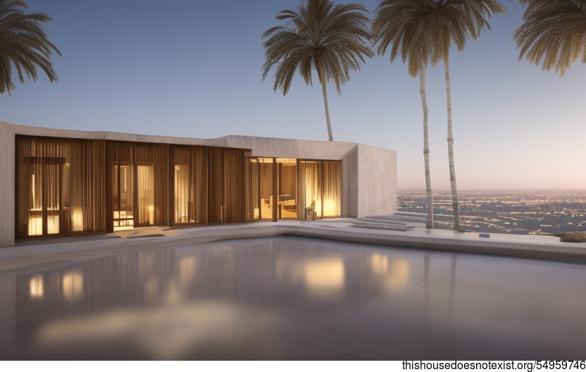 A Modern Architecture Home with an Exposed Triangular Bamboo and Stone Exterior on the Beach in Riyadh, Saudi Arabia