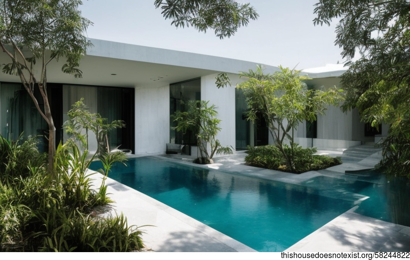 Eco-Friendly Minimalist House With Hanging Plants and Infinity Pool