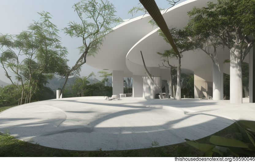 Eco-Friendly Beach House with Exposed Circular Bamboo and White Marble