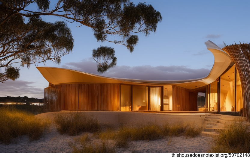 Eco-friendly house with exposed, curved stone and bamboo in Bejuca Wood, Sydney, Australia