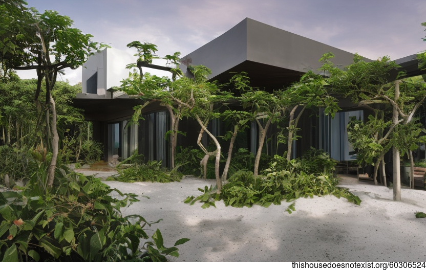 Eco-friendly modern house with hanging plants and view of Manila, Philippines in the background