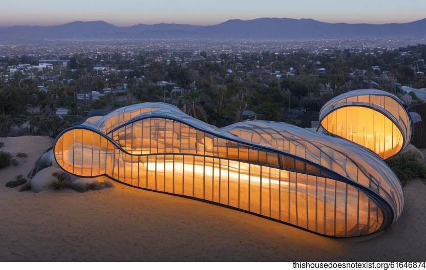 A New Generation of Tribal House Exterior With Exposed Curved Glass, Timber, and Steaming Hot Spring