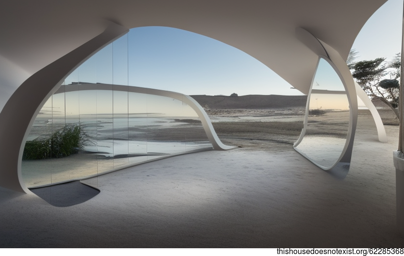 A Modern Architecture Home With an Exposed Curved Glass Facade and a View of the Buenos Aires Sunrise