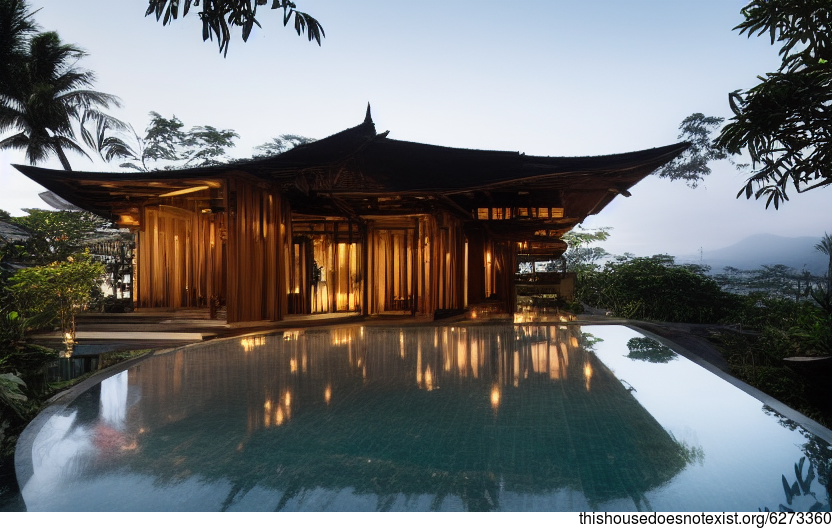 A modern home with wood, stone, and bamboo elements inspired by traditional Balinese architecture
