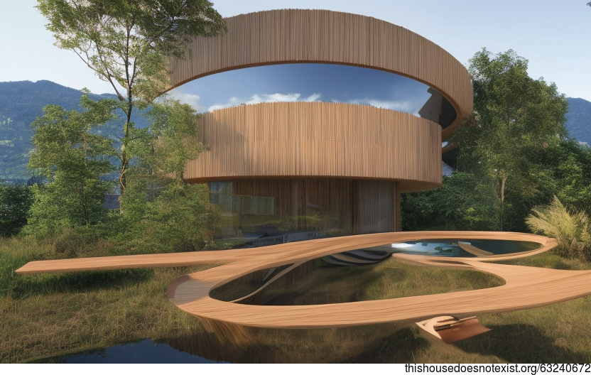 A Modern, Anthropomorphic Home With Exposed Curved Bamboo, Glass, and Wood