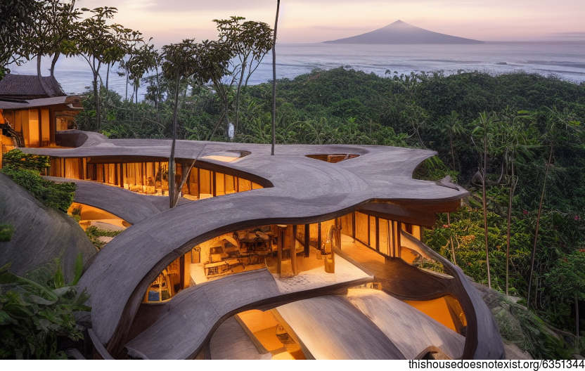 Bali-Inspired Home With Exposed Wood and Curved Bamboo Rocks